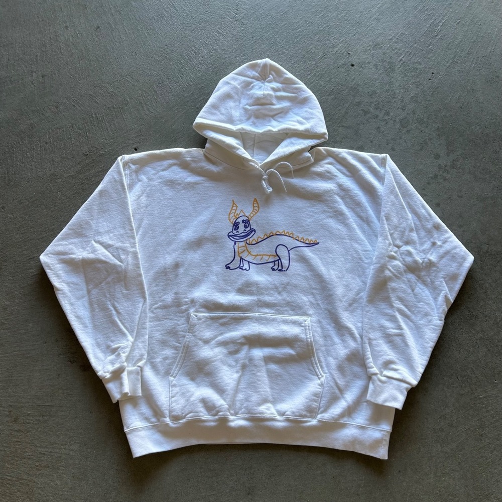 Vintage 90s‎ Dragon Sweatshirt Size Large White Hoodie Hanes Ultimate Cotton